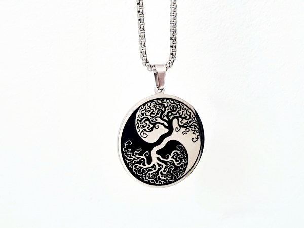 collier yin yang arbre de vie argentée acier inoxydable